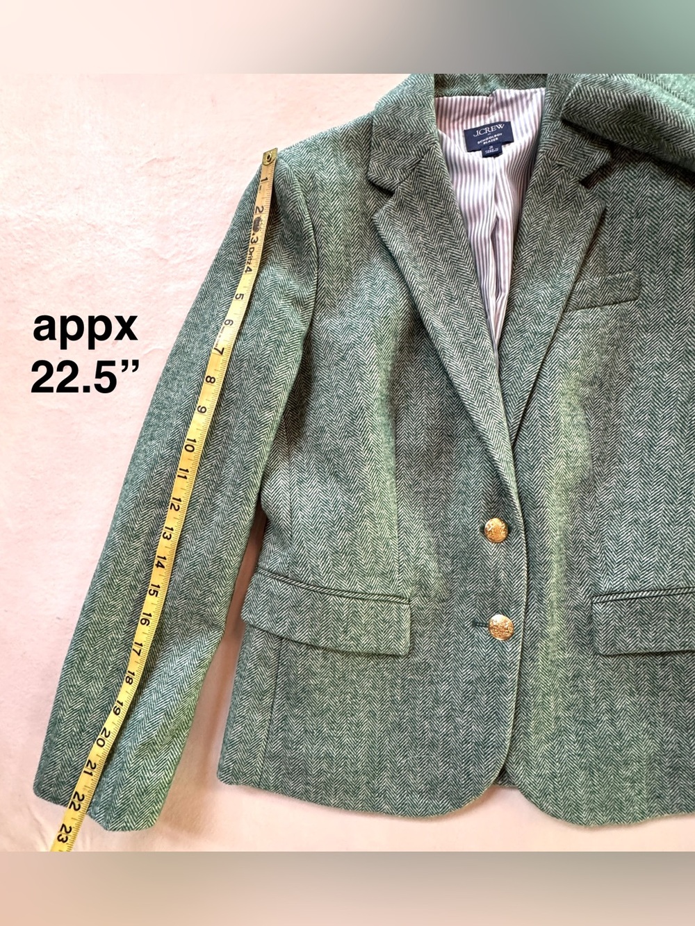 J. Crew Schoolboy Blazer BJ827 Herringbone Wool Blend Contrast Lining Green (2) - Picture 13 of 17